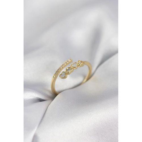 Gold Renk Zirkon Taşlı Minimal Kalp Model Kadın Yüzük