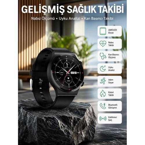 Amoled Ekran Metal Deri Silikon Kordonlu Uyku Ve Sağlık Takibi
