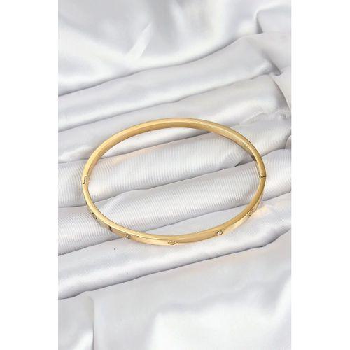 316L Çelik Gold Renk Zirkon Taşlı 65 mm İnce Kadın Kelepçe Bileklik