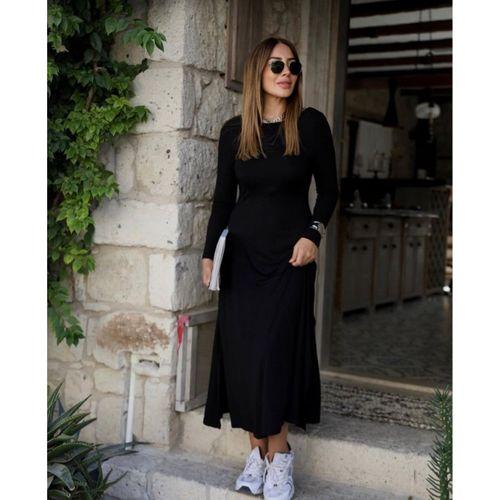 Kadın Uzun Kollu Bisiklet Yaka Arkası çapraz Detaylı Viskon Iki Iplik Maxi Elbise