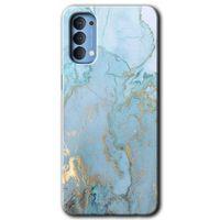 Oppo Reno 4 Kılıf HD Desen Baskılı Arka Kapak - Mavi Gold Mermer