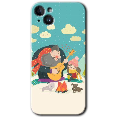 Potkal Hediye Fabrikası iPhone 14 Plus HD Baskılı Kılıf + 9D Tam Ekran Koruyucu - Kış Pikniği