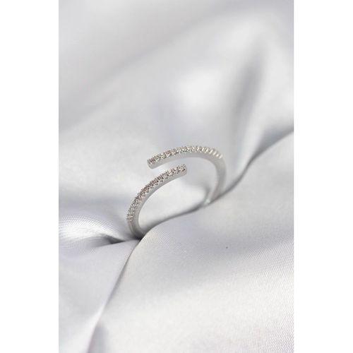 Gümüş Renk Zirkon Taşlı Yılan Tarz Kadın Yüzük