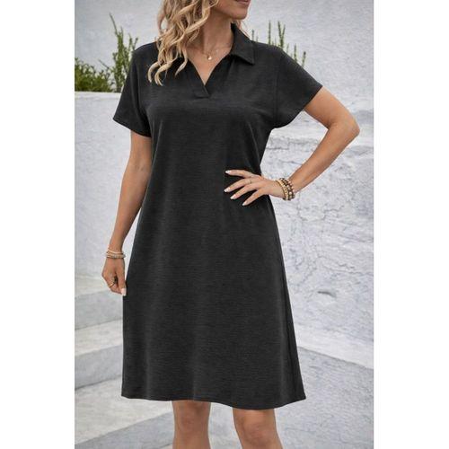 Kadın Kısa Kollu V Yaka Aerobin Kumaş Diz üstü Elbise