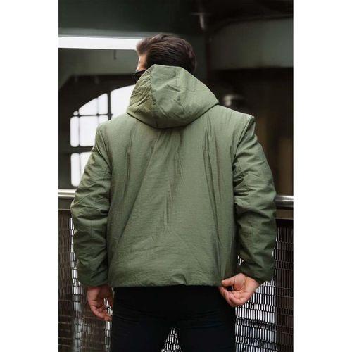 Oversize Cep Detaylı Kapüşonlu Hafif Şişme Mont - Yeşil