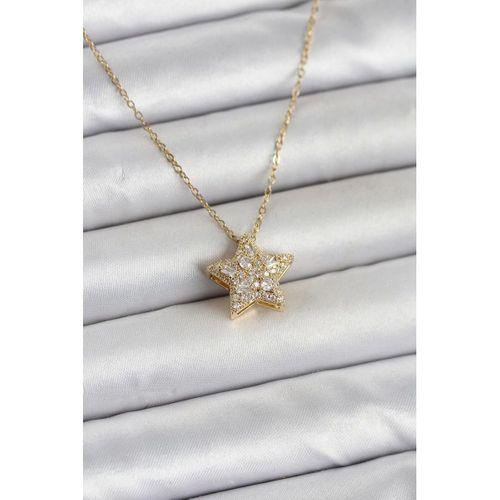 316L Çelik Zincir Gold Renk Zirkon Taşlı Yıldız Model Kadın Kolye