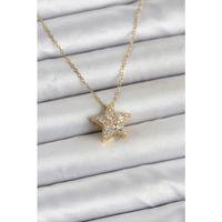 316L Çelik Zincir Gold Renk Zirkon Taşlı Yıldız Model Kadın Kolye