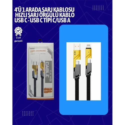 Usb-c Ve Lightning Uyumlu 4'ü 1 Arada Kablo – 65w Hızlı Şarj, Örgülü Dayanıklı Yapı