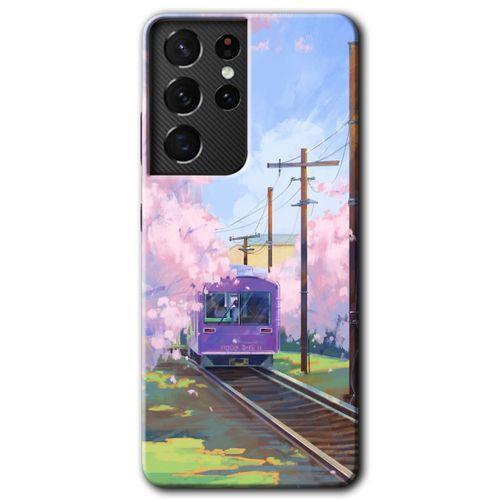 MRCİLETİSİM Samsung Galaxy S21 Ultra Kılıf HD Desen Baskılı Arka Kapak + Temperli Cam - Rails Paint