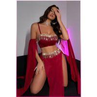 Bordo Pul Aksesuarlı Tül Etekli Kadın Seksi Gecelik