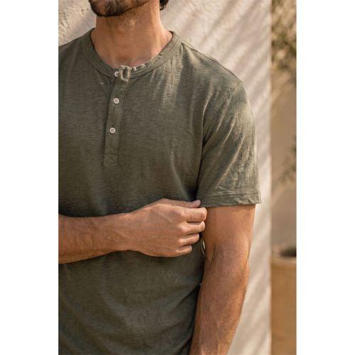 Edgar Regular Fit 3 Düğmeli Pat Flamlı Suprem Kumaş Pis Yaka Erkek T-Shirt - Çam Yeşili