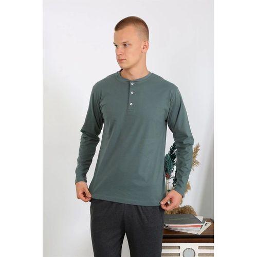 Erkek Penye Uzun Kol Pijama Takımı Haki