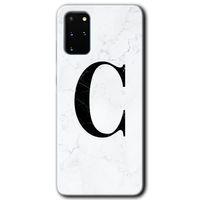 Galaxy S20 Plus Kılıf HD Desen Baskılı Arka Kapak - Beyaz Mermer Desenli C Harfi + Kırılmaz Cam