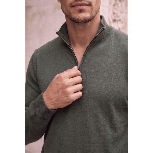 Lars Selanik Örme Kumaş Yarım Fermuar Erkek Sweatshirt - Çam Yeşili