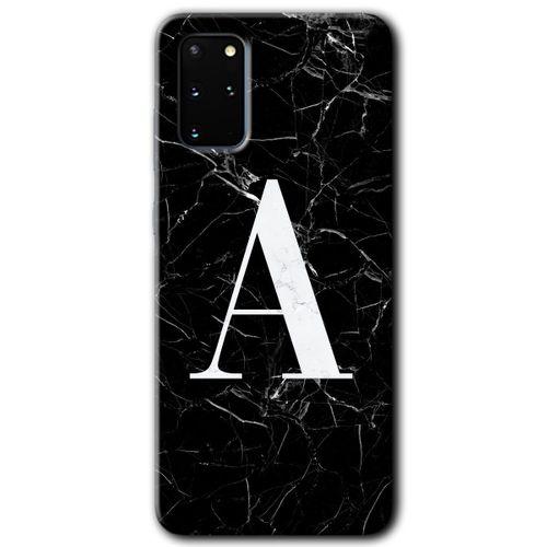 Samsung Galaxy S20 Plus HD Baskılı Kılıf + 9D Tam Ekran Koruyucu - Siyah Mermer  A Harfi