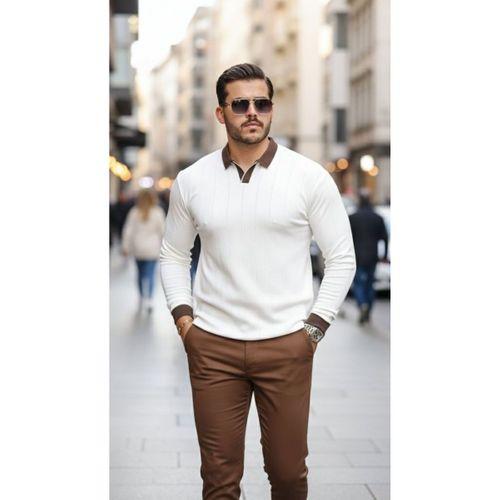 Erkek Renkli Yaka Manşet Uzun Kollu Triko