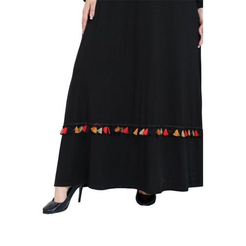 Melsay Butik Siyah Renkli Püskül Detaylı Uzun Elbise