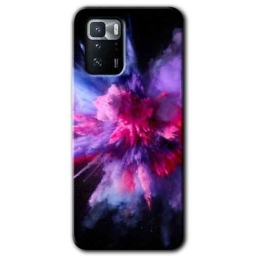 BeRa Aksesuar Poco x3 GT Kılıf Baskılı Kapak - Color Splash Purple +Tam Kaplayan Mat Seramik