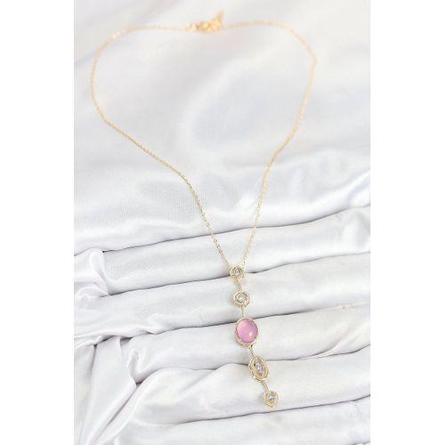 Pirinç Zincir Pembe Gold Renk Zirkon Taşlı Y Kolye