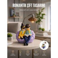 Romantik Çift Figürlü Okuyan Çift Masa Lambası Dekoratif Led Aydınlatma