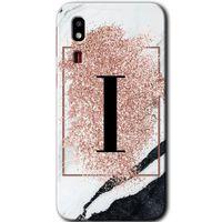 Galaxy A2 Core Kılıf HD Desen Baskılı Arka Kapak - Pembe Mermer Desenli I Harfi