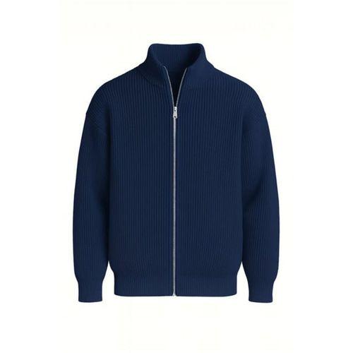 Woody Oversize Selanik Örme Fermuarlı Erkek Hırka- İndigo