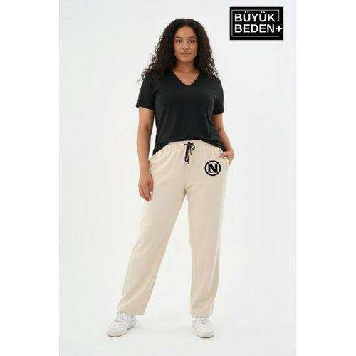 Kadın Büyük Beden N Logo Baskılı Rahat Kesim Paça Reçme ince Eşofman Altı SPR26EAK952-4