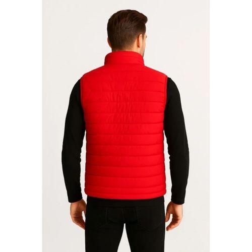 Erkek Şişme Fermuarlı Yelek Su Itici Kapitone Astarlı Kumaş Cepli Hafif Kışlık Spor Rahat Kalıp - Kırmızı