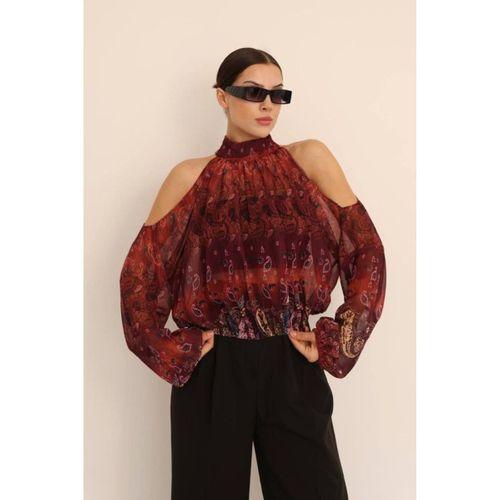 Kadın Halter Yaka Full Transparan Omuz Dekolteli Bluz