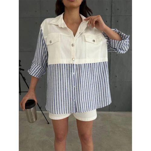 GABARDİN ŞORT - GABARDİN - ÇİZGİLİ KETEN GARNİLİ CEKET TAKIM - Lacivert