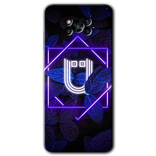 Poco x3 Pro Kılıf HD Desen Baskılı Arka Kapak - Dark Neon Yaprak Ü Harfi + Kırılmaz Cam