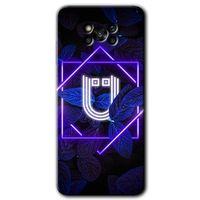 Poco x3 Pro Kılıf HD Desen Baskılı Arka Kapak - Dark Neon Yaprak Ü Harfi + Kırılmaz Cam
