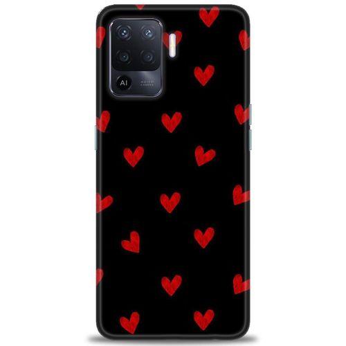 Oppo Reno 5 Lite Kılıf HD Baskılı Kılıf - Kırmızı Kalpler + Tam Ekran Koruyucu