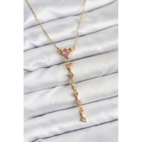 316L Çelik Zincir Gold Renk Pembe Kalp Kadın Kolye