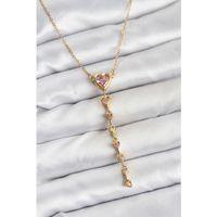 316L Çelik Zincir Gold Renk Pembe Kalp Kadın Kolye