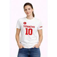 TÜRKİYE Ay Yıldız Baskılı 10 Numara Forma Tişört Taraftar T-Shirt - Beyaz