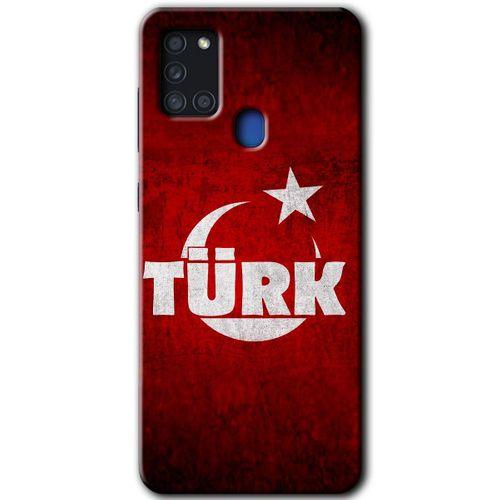 Galaxy A21s Kılıf HD Desen Baskılı Arka Kapak - Ayyıldız Türk + Kırılmaz Cam