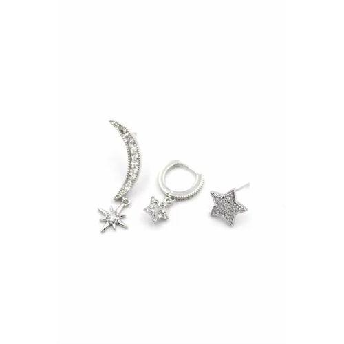 3'lü Hilal Yıldız Küpe - Gümüş