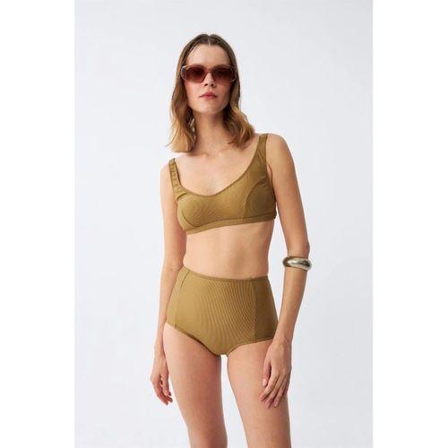 Kadın Basic Hardal Pedli Yüksek Bel Bikini Takımı