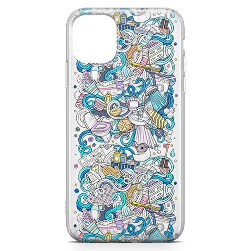 Apple iPhone 11 Pro Kılıf Doodle Banyo Aksesuarları Arka Kapak Koruma Desenli Full Koruyucu