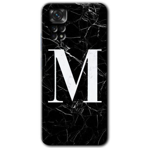 MRCİLETİSİM Xiaomi Redmi Note 11 5G Global Kılıf HD Desen Baskılı Arka Kapak+Temperli Cam-Mermer Desenli M Harf