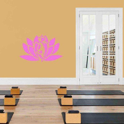 Lotus Çiçeği Ve Yoga Yapan İnsan Silüeti Dekoratif Duvar Sticker, Çıkartma, Etiket Pembe