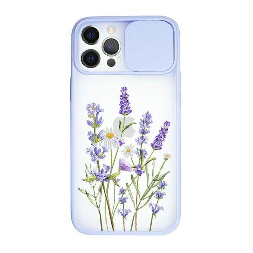iPhone 12 Pro Lavender Desenli Kamera Koruma Sürgülü Kapaklı Telefon Kılıfı