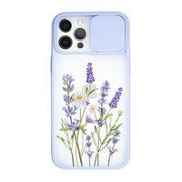 iPhone 12 Pro Lavender Desenli Kamera Koruma Sürgülü Kapaklı Telefon Kılıfı