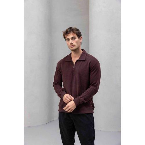 Eric Relax Fit Yarım Fermuarlı Polo Yaka Selanik Kumaş Erkek Sweatshirt - Bordo