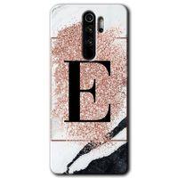 Xiaomi Redmi Note 8 Pro HD Baskılı Kılıf + 9D Tam Ekran Koruyucu - Pembe Mermer Desenli E Harfi