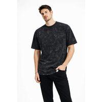 Erkek Asit Yıkama Bisiklet Yaka Kısa Kollu Oversize T-Shirt Tişört - Siyah