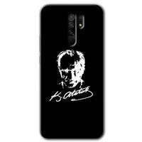 Xiaomi Redmi 9 Kılıf HD Desen Baskılı Arka Kapak+Temperli Cam - Atatürk Silüet İmza