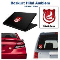 Kırmızı Hilal Bozkurt Arma Araç Cam Laptop Etiket Sticker, Kendinden Yapışkanlı Renkli Çıkarma