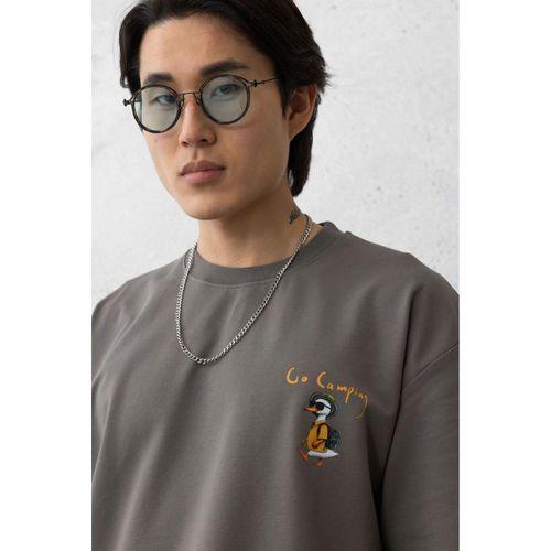 Cep Baskılı İki İplik Kumaş Pamuklu Oversize Erkek T-Shirt - Kapari